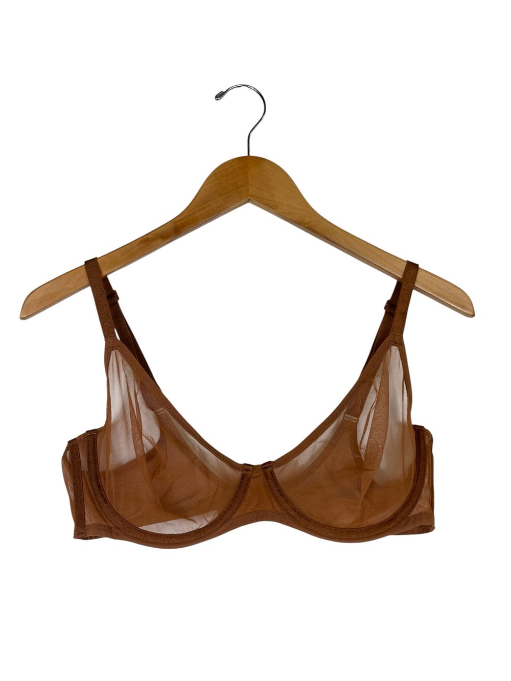 Skims Ultra Fine Mesh T-Shirt Unlined Underwire Bra US Size 38C Brown Tan Sheer